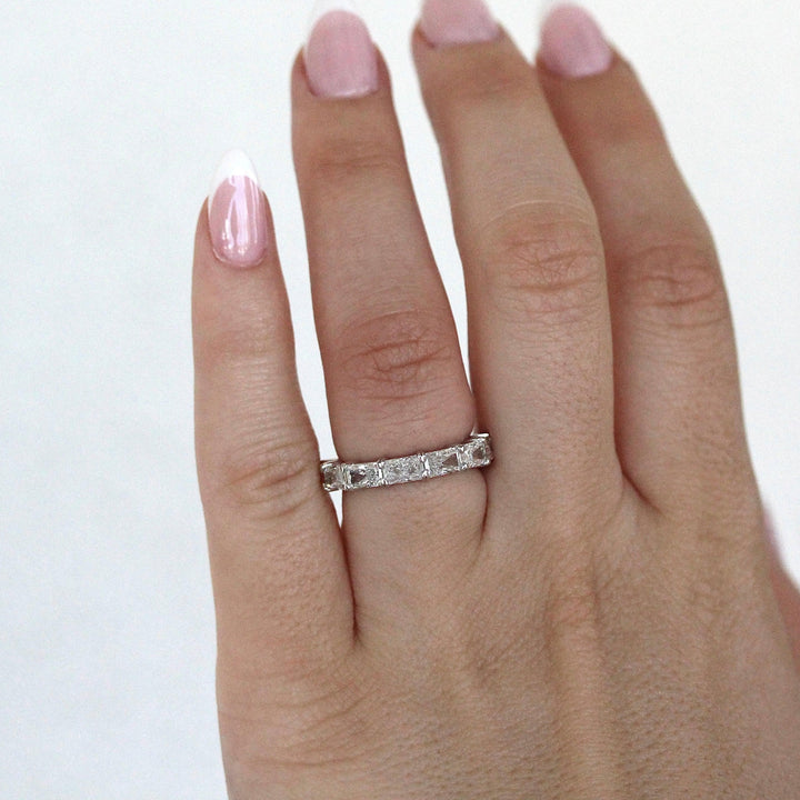 The Clara Wedding Band in White Gold modeled