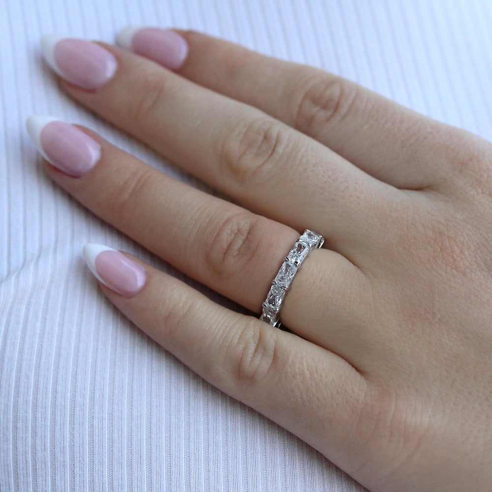 The Clara Wedding Band in White Gold modeled