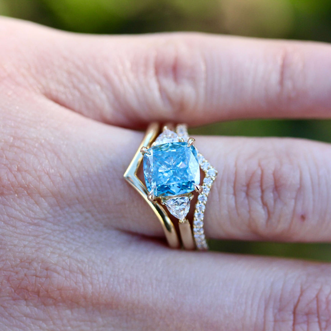 Ready to Ship Ring 14k Yellow Gold The Izzy Ring (Cushion) with 3.12t Blue Lab-Grown Diamond in Yellow Gold