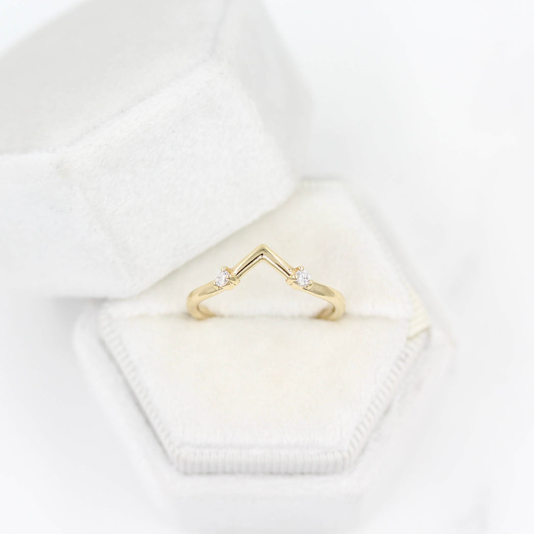 Ready to Ship Ring 14k Yellow Gold The Double Diamond V-Band in Yellow Gold