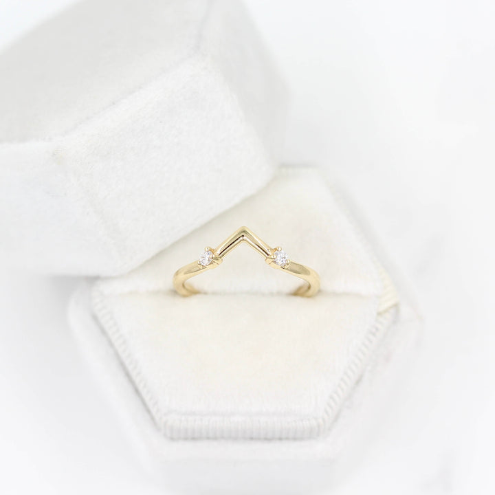 Ready to Ship Ring 14k Yellow Gold The Double Diamond V-Band in Yellow Gold