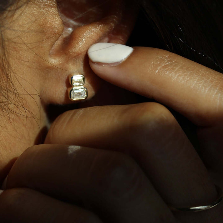 Emerald-cut lab grown diamond two-stone earrings