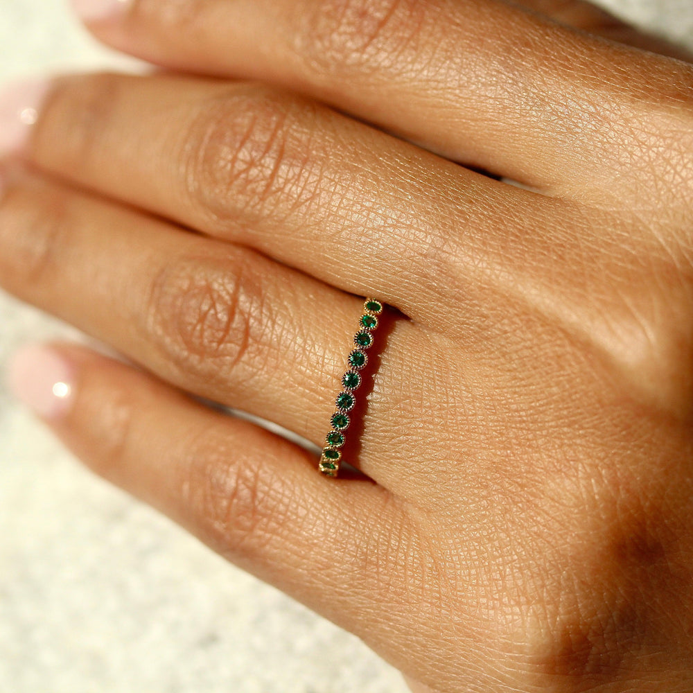 Wedding Band 14k Yellow Gold The May Florence Birthstone Wedding Band with Emerald in Yellow Gold