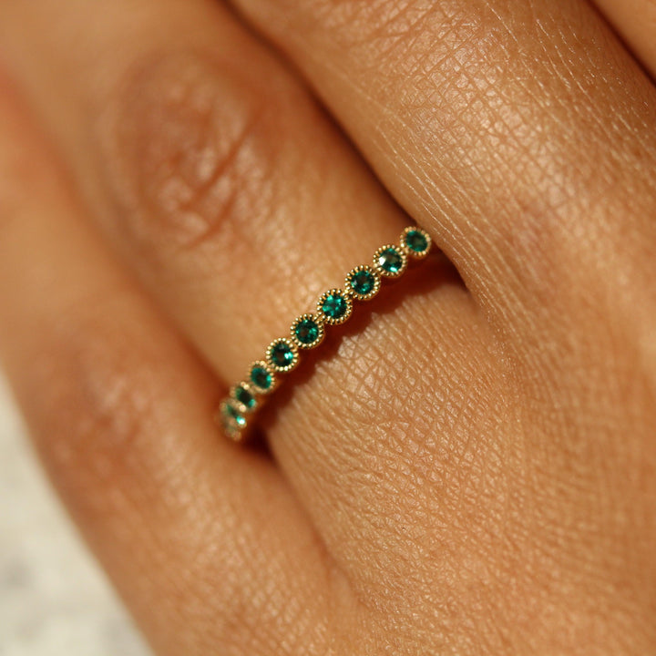 The May Florence Birthstone Ring with Emerald in Yellow Gold modeled