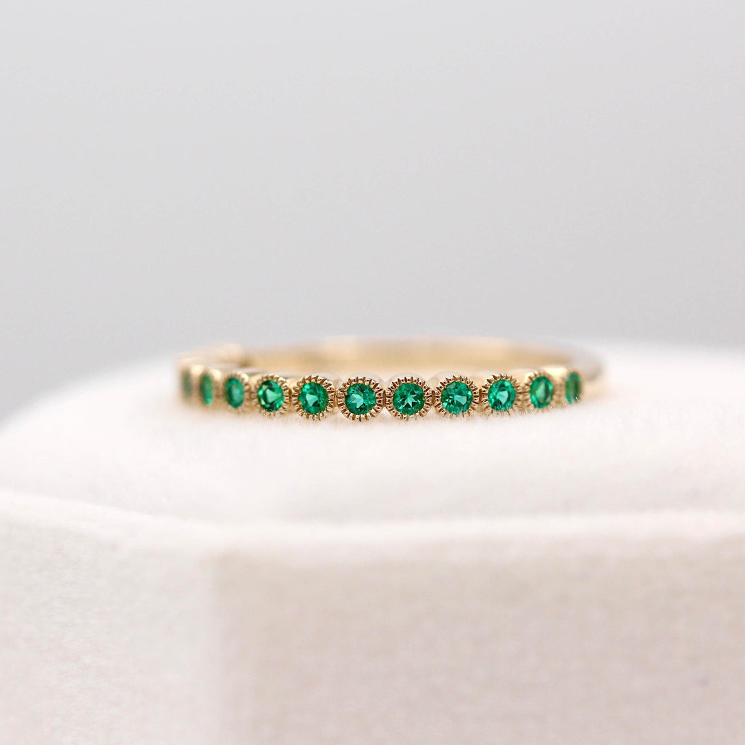 Wedding Band 14k Yellow Gold The May Florence Birthstone Wedding Band with Emerald in Yellow Gold