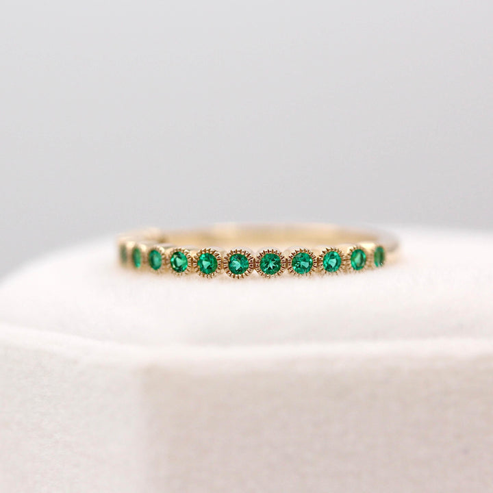 Wedding Band 14k Yellow Gold The May Florence Birthstone Wedding Band with Emerald in Yellow Gold