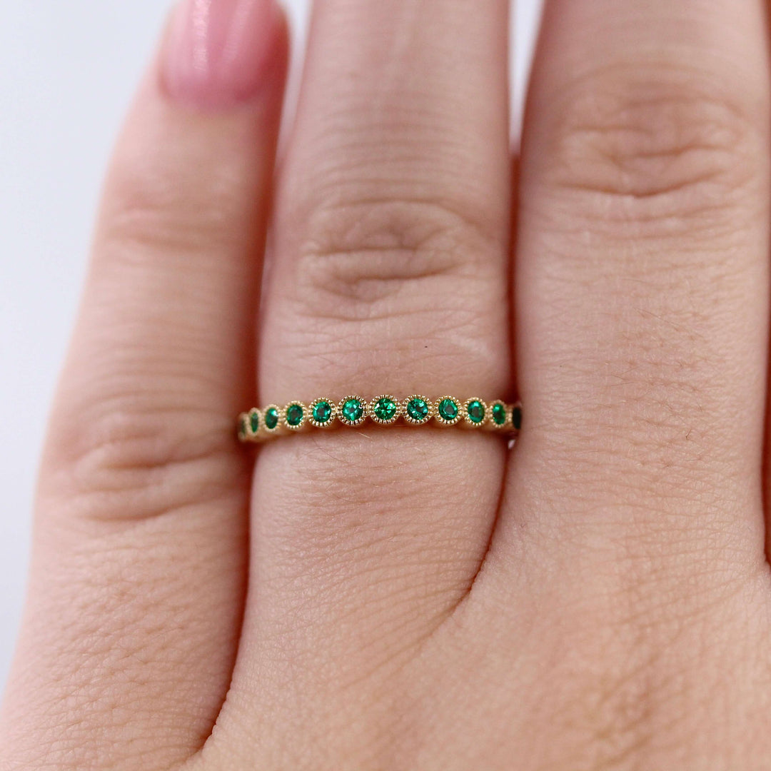 Wedding Band 14k Yellow Gold The May Florence Birthstone Wedding Band with Emerald in Yellow Gold