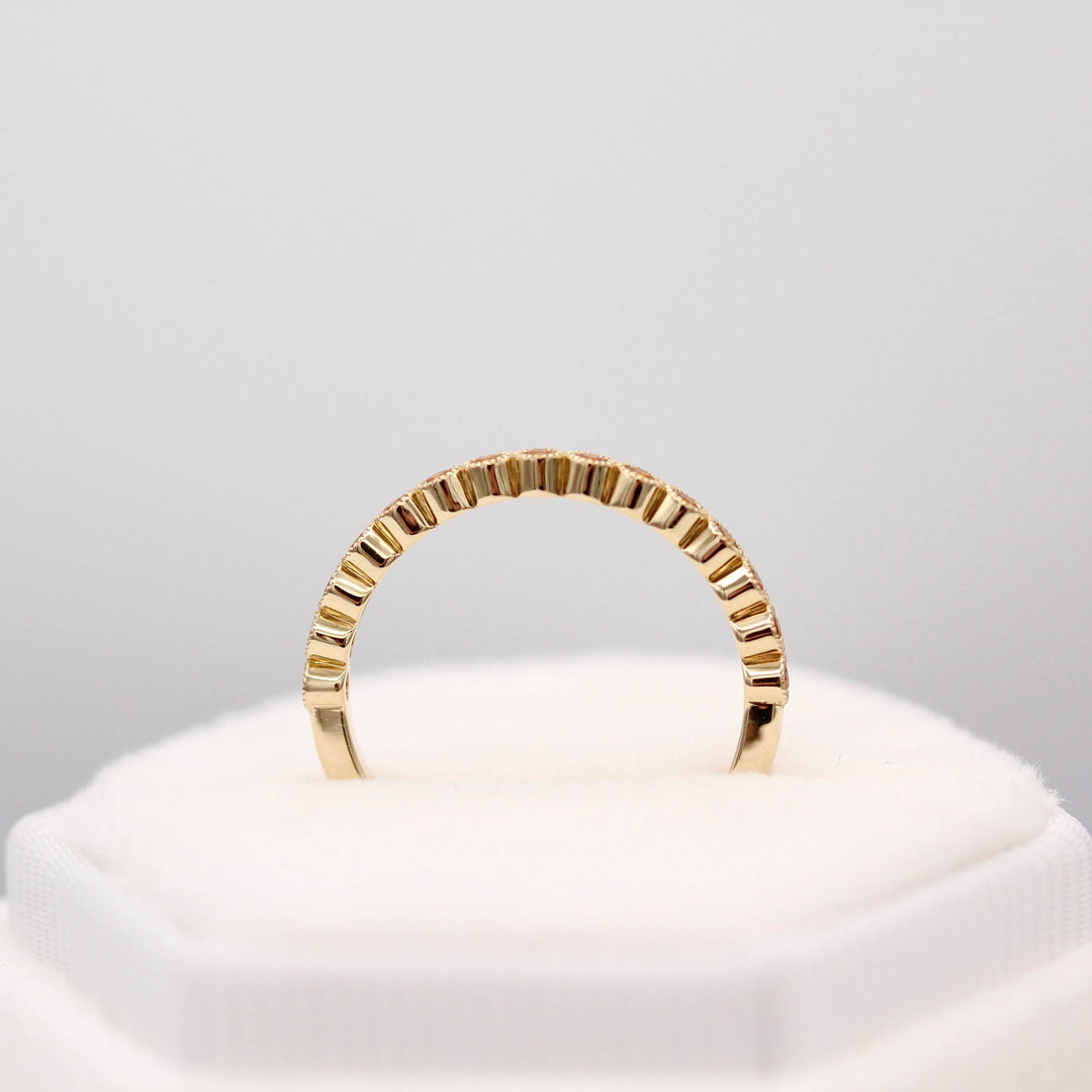 The November Florence Birthstone Wedding Band with Gold Sapphire in Yellow Gold in a white velvet ring box