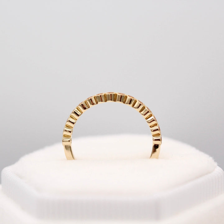The November Florence Birthstone Wedding Band with Gold Sapphire in Yellow Gold in a white velvet ring box