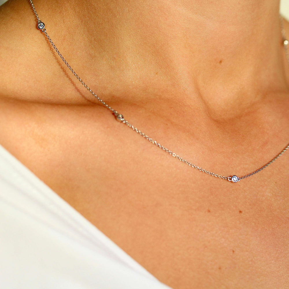 Necklace 14k White Gold Diamond Station Necklace in White Gold