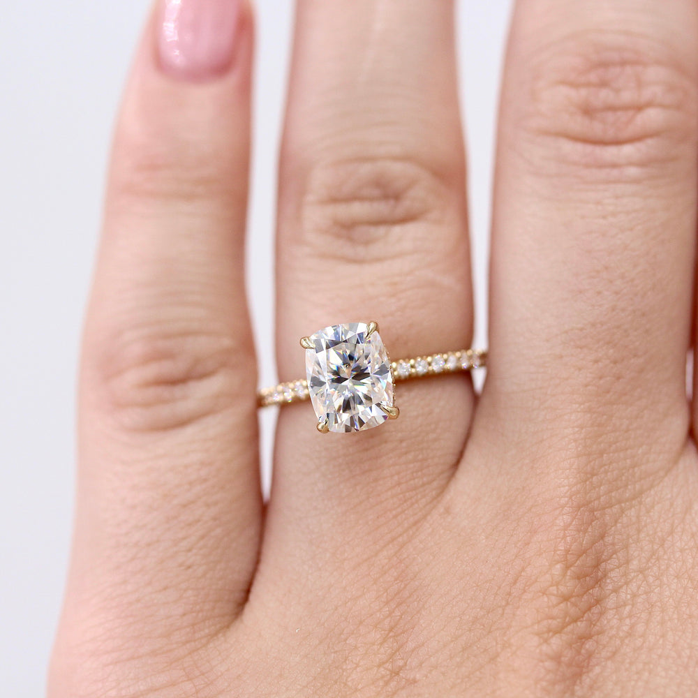 Ready to Ship Ring Colorless Moissanite / 14k Yellow Gold / 2ct The Paris Hidden Halo Ring in Yellow Gold with 2ct Moissanite