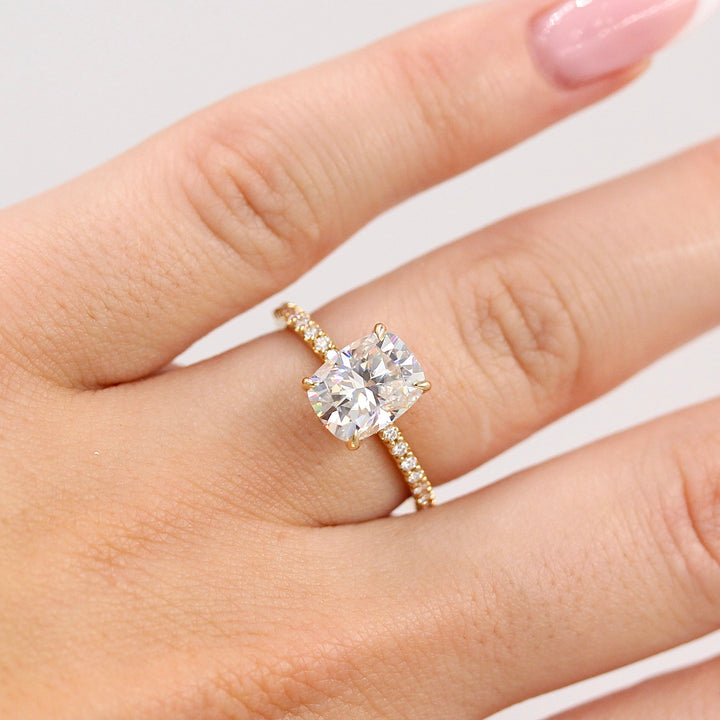 The Paris Hidden Halo Ring in Yellow Gold with 2ct Moissanite modeled