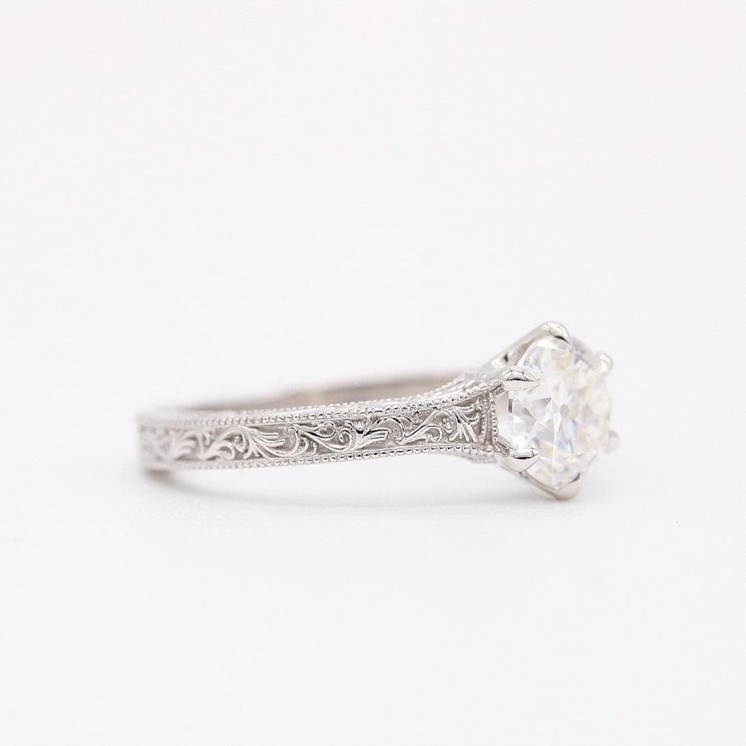 The Kathleen ring in white gold against a white background