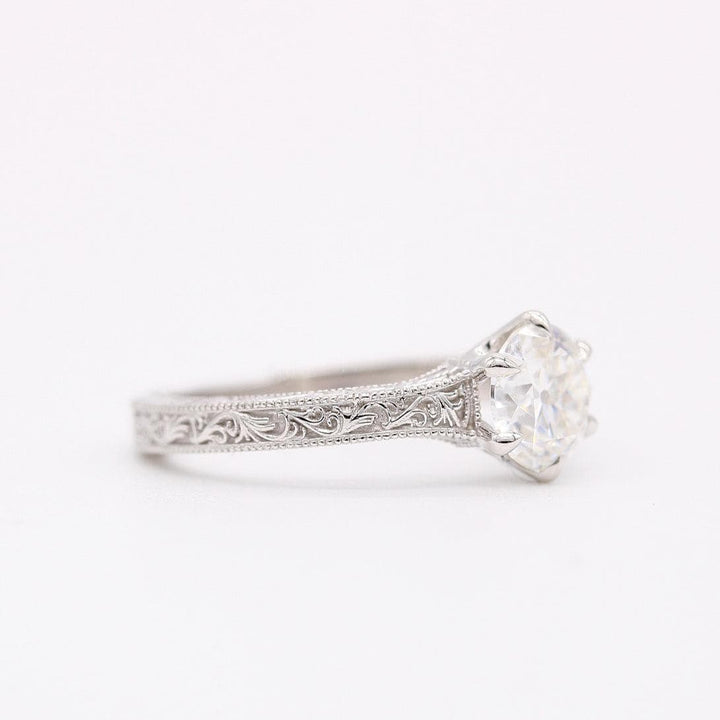 The Kathleen ring in white gold against a white background
