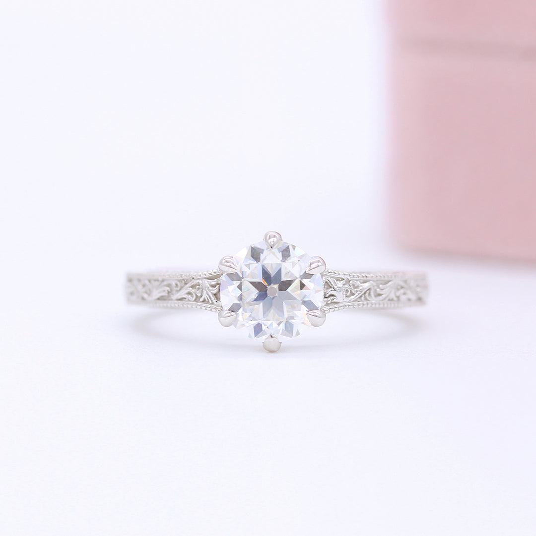 The Kathleen ring in white gold against a white background