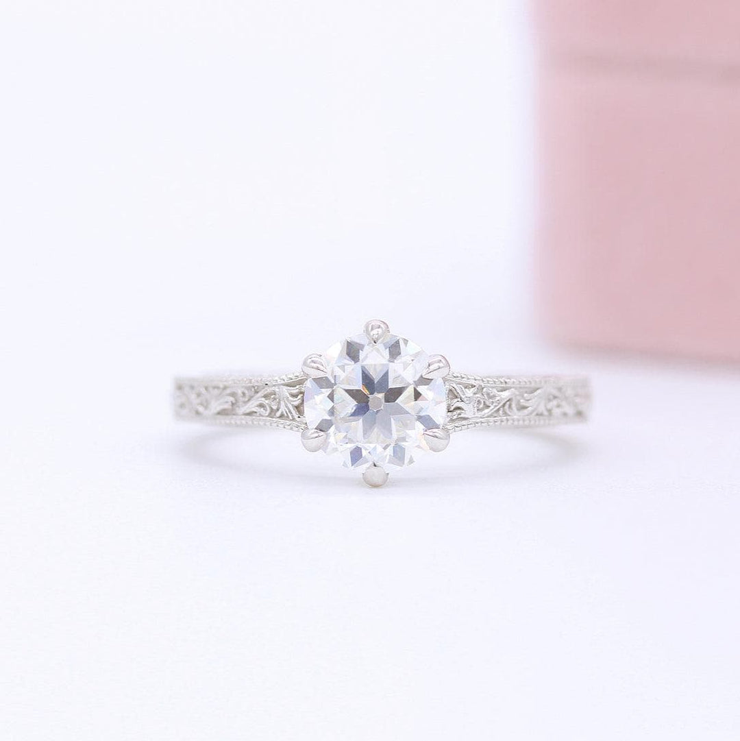 The Kathleen ring in white gold against a white background