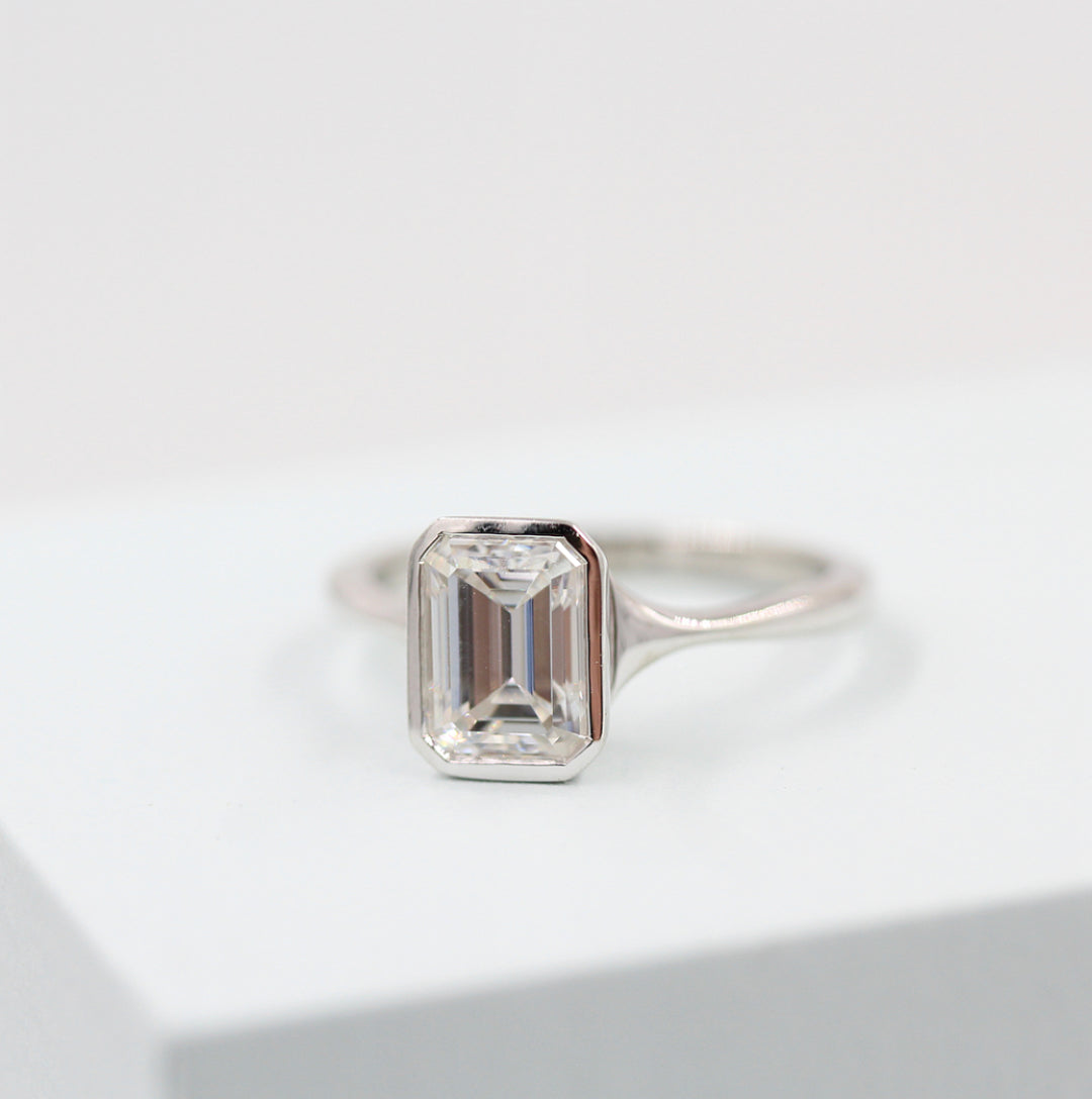 Ready to Ship Ring 14k White Gold The Stevie Ring (Emerald) in White Gold with 1.75ct Moissanite