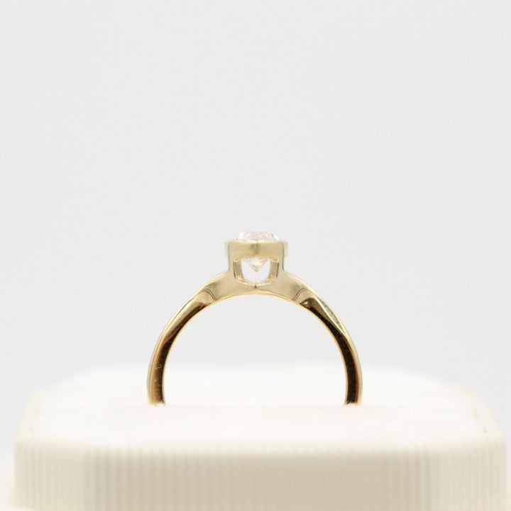 Profile of yellow gold solitaire bezel ring