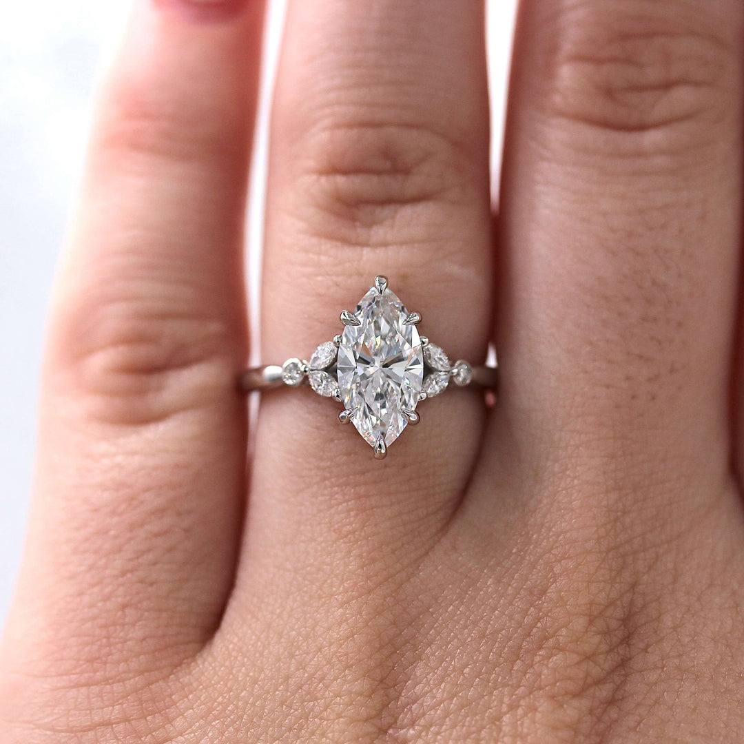 The Sophia Ring (Marquise) in White Gold with 1.7ct Lab-Grown Diamond modeled on a hand