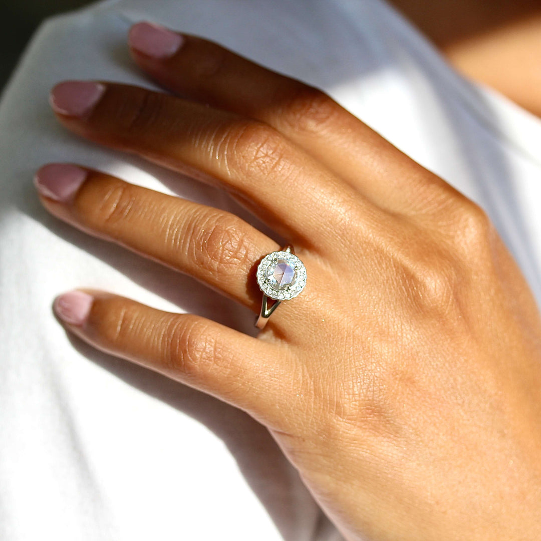 The Diana Ring in White Gold and Lab Grown Diamond modeled