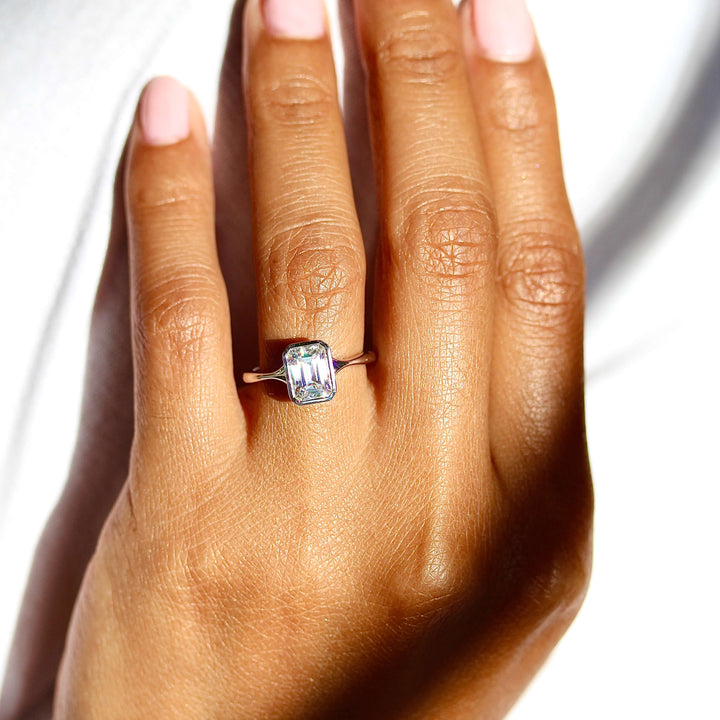 Ready to Ship Ring 14k White Gold The Stevie Ring (Emerald) in White Gold with 1.75ct Moissanite