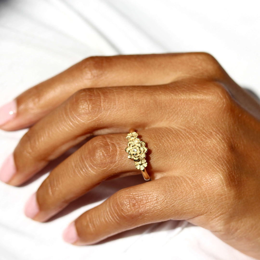 The Posy Ring in Yellow Gold modeled