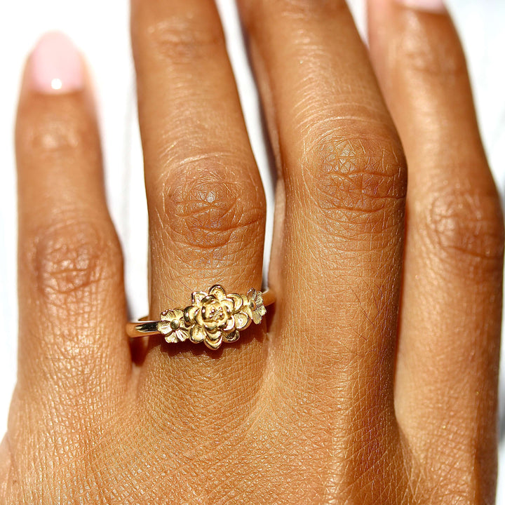 The Posy Ring in Yellow Gold modeled