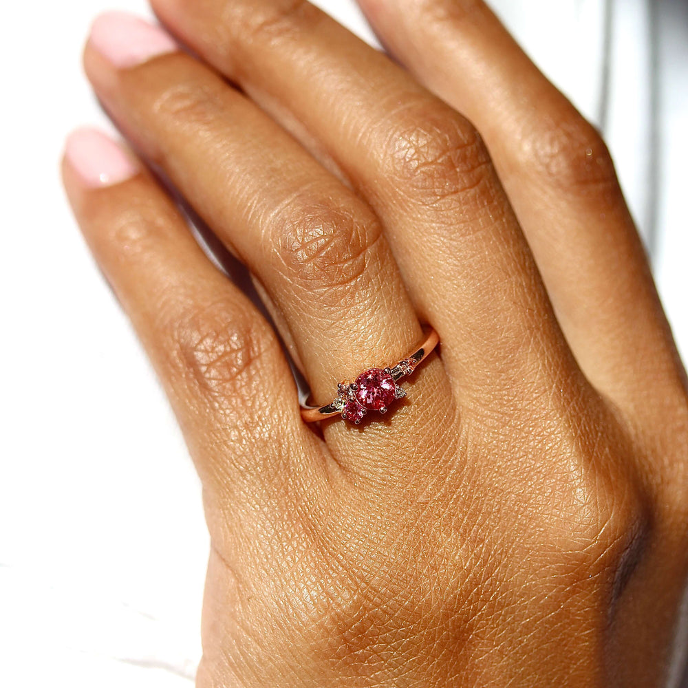 Padparadscha Sapphire Cluster Ring in Rose Gold modeled