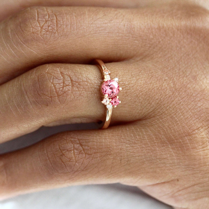 Padparadscha Sapphire Cluster Ring in Rose Gold modeled