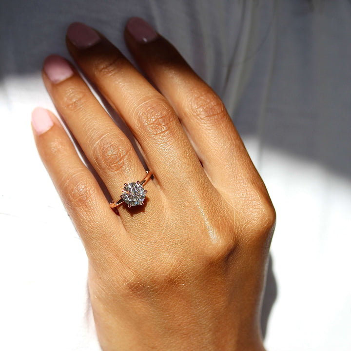 The Lola Ring (Round) in Rose Gold and Lab Grown Diamond modeled