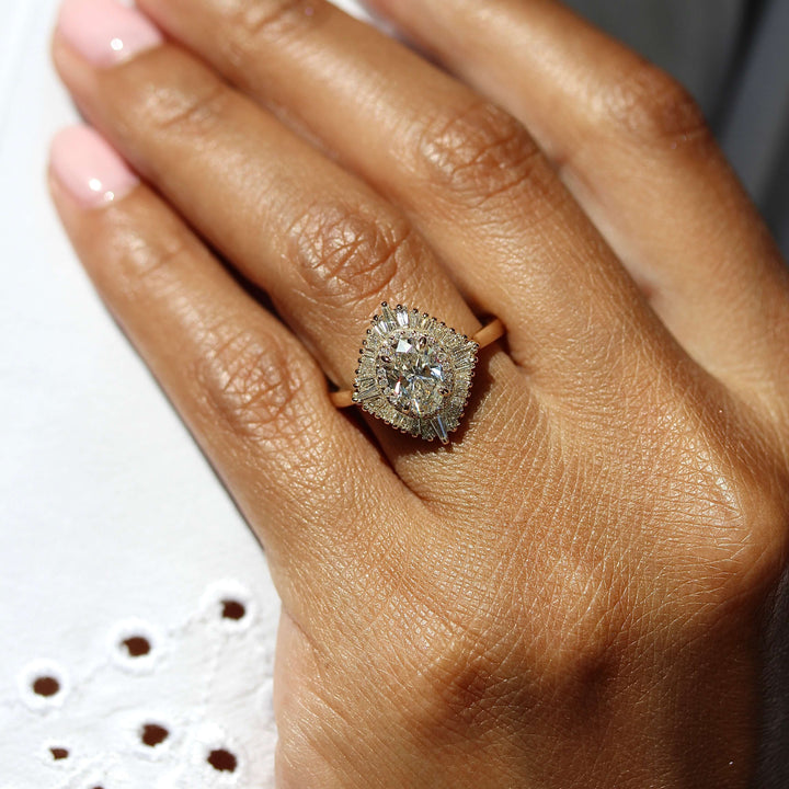 The Sojourner Ring in Yellow Gold and Lab Grown Diamond modeled