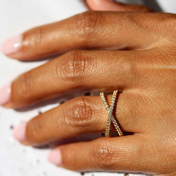 The Criss-Cross Ring in Yellow Gold modeled