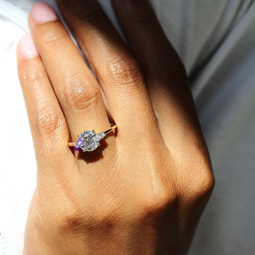 The Esme Ring (Round) in Yellow Gold with 2ct Moissanite modeled