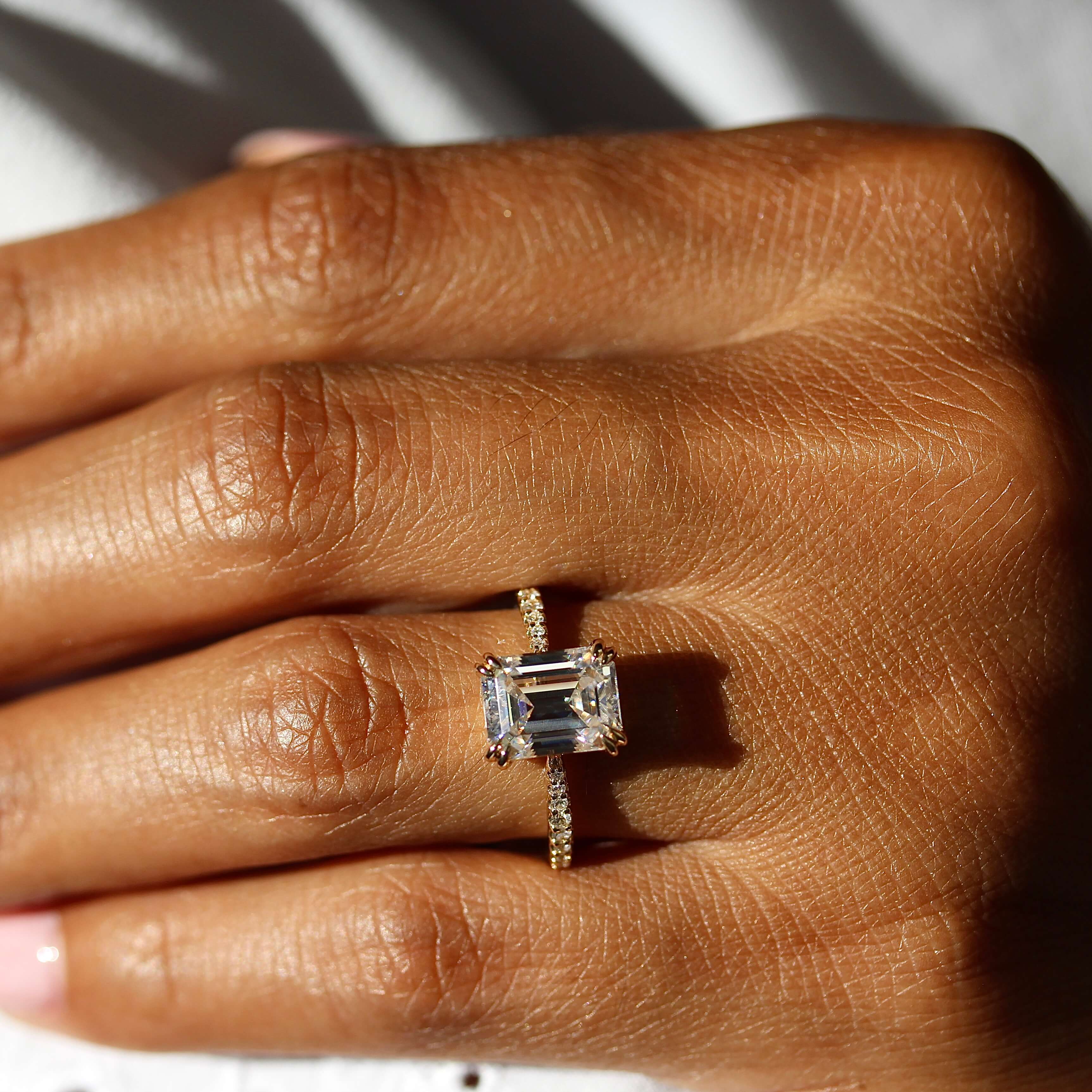 Stella: Halo Emerald Cut Aquamarine Engagement Ring | Ken & Dana