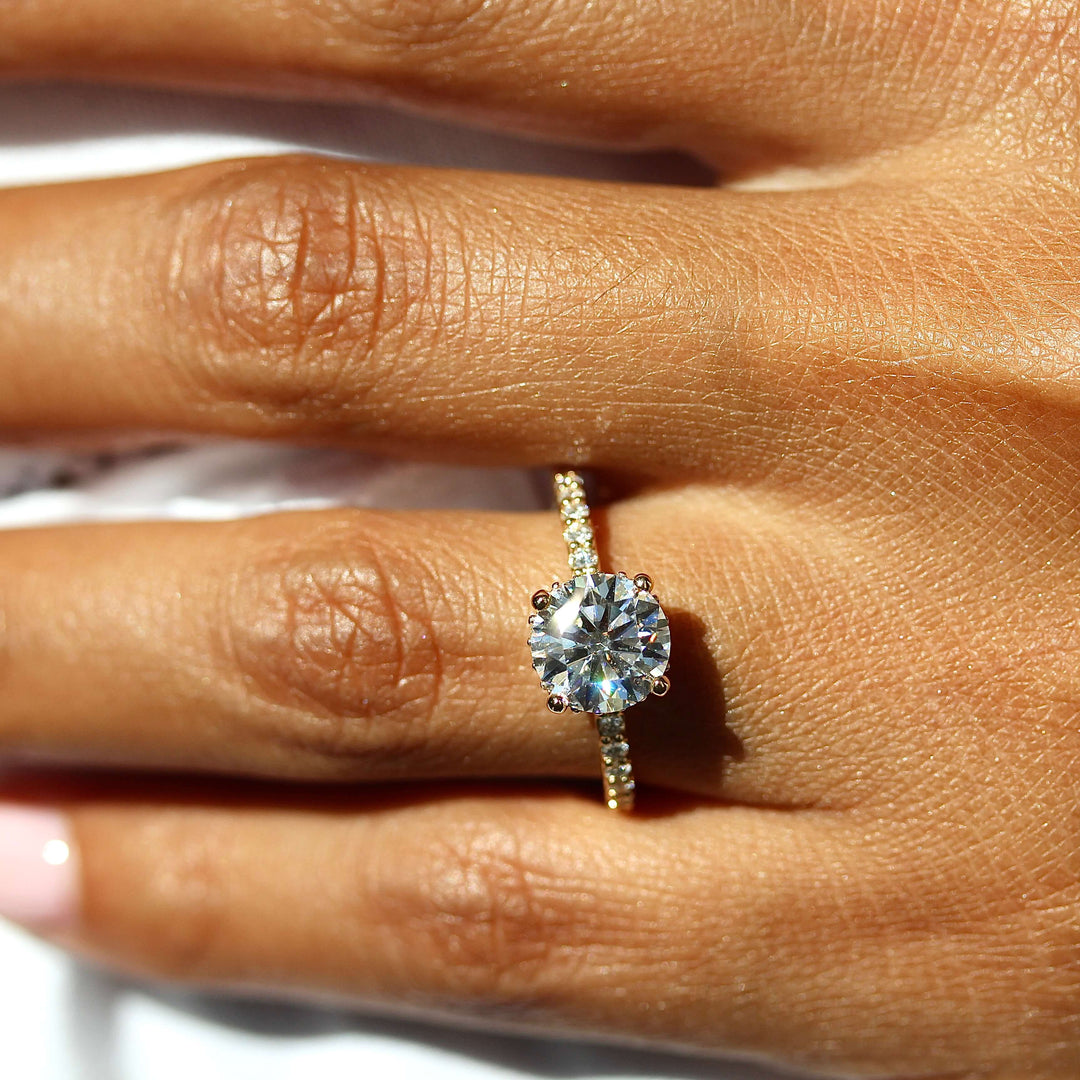 Ready to Ship Ring 14k Yellow Gold The Athena Hidden Halo Ring (Round) in Yellow Gold with 2ct Moissanite