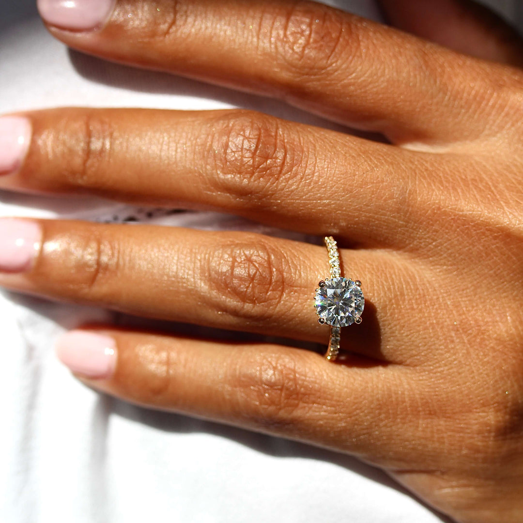 Ready to Ship Ring 14k Yellow Gold The Athena Hidden Halo Ring (Round) in Yellow Gold with 2ct Moissanite