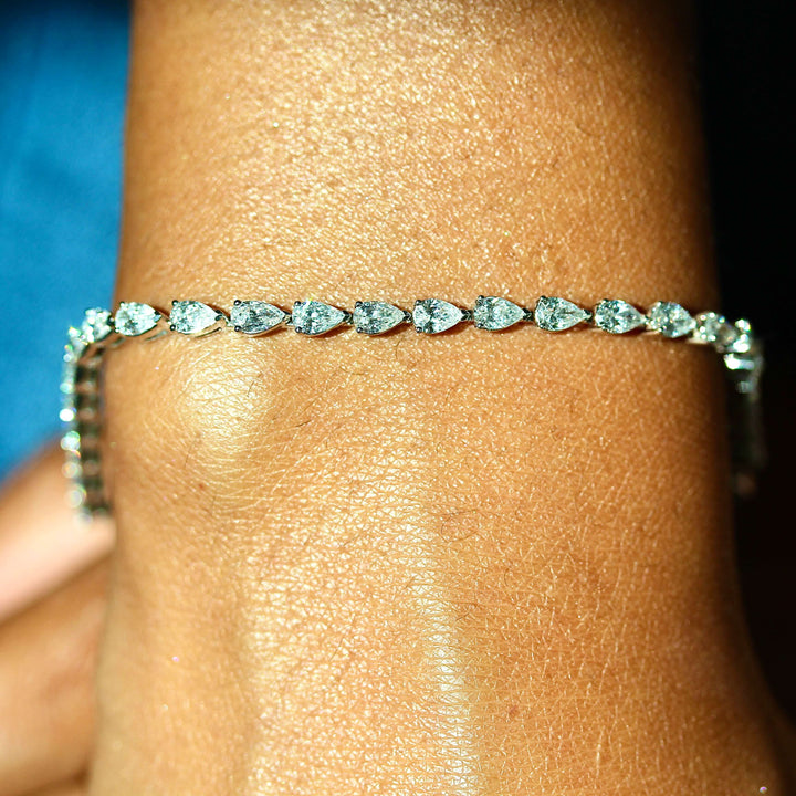 The Pear Lab Grown Diamond Tennis Bracelet in white gold modeled