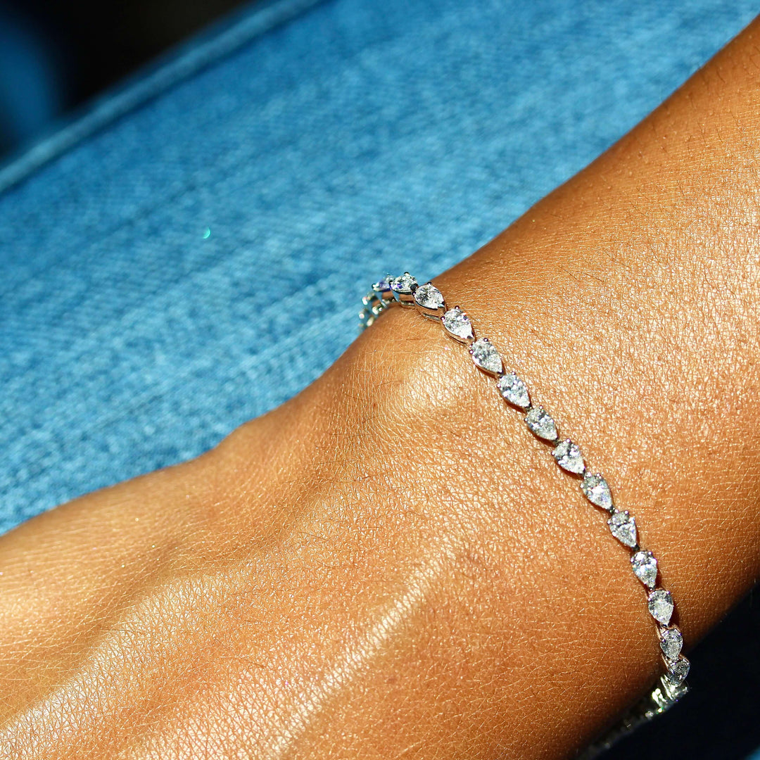 The Pear Lab Grown Diamond Tennis Bracelet in white gold modeled