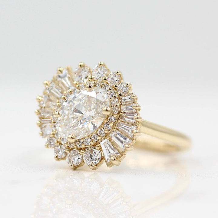 The Soleil Ring in Yellow Gold and Lab Grown Diamond against a white background