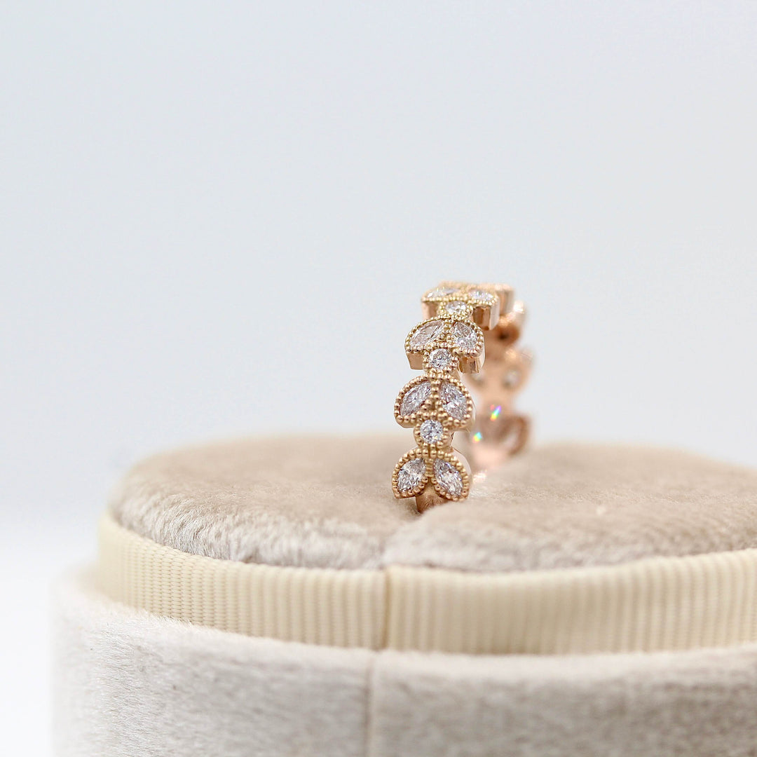 The Salimata Ring in Rose Gold in a tan velvet ring box