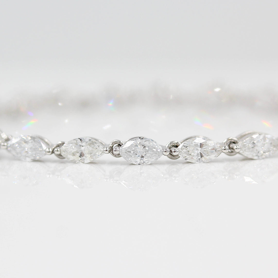 The Marquise Lab Grown Diamond Tennis Bracelet in white gold against a white background