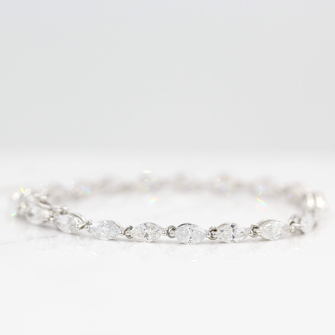 The Marquise Lab Grown Diamond Tennis Bracelet in white gold against a white background