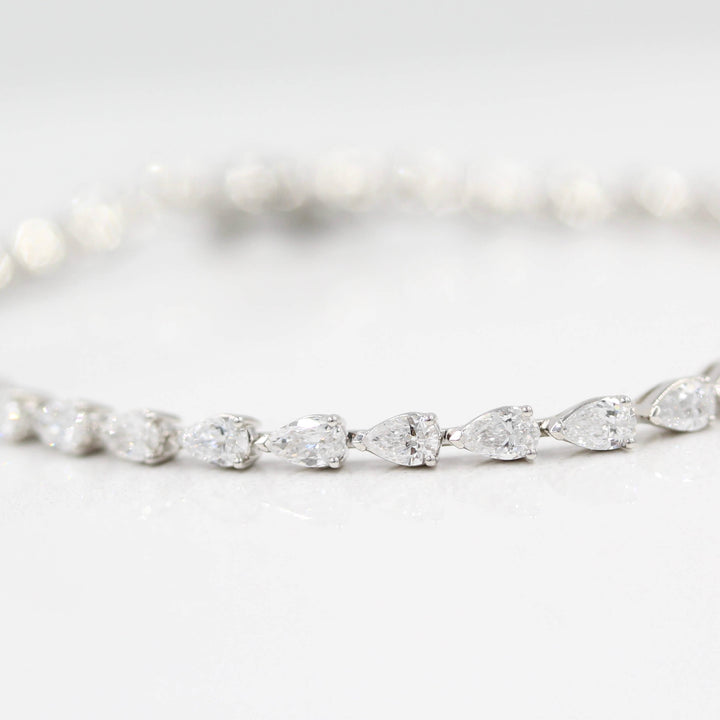 The Pear Lab Grown Diamond Tennis Bracelet in white gold against a white background