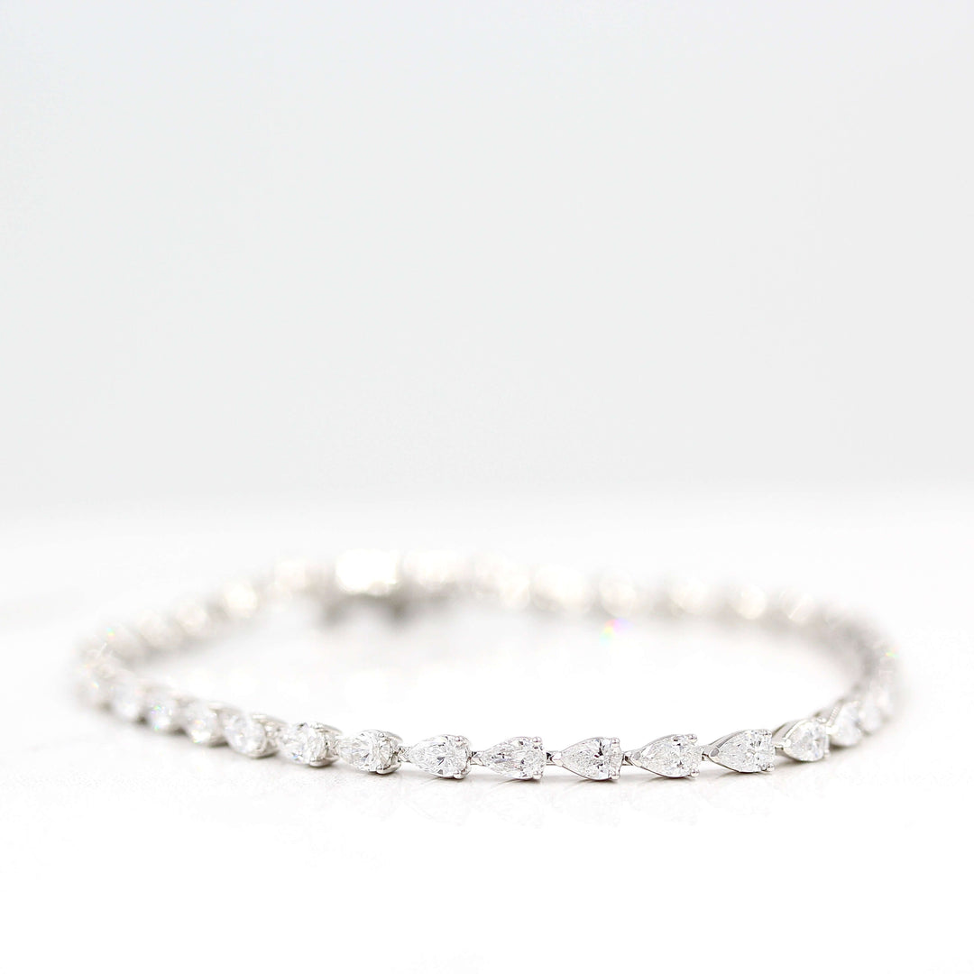 The Pear Lab Grown Diamond Tennis Bracelet in white gold against a white background