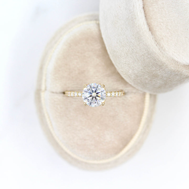 Ready to Ship Ring 14k Yellow Gold The Athena Hidden Halo Ring (Round) in Yellow Gold with 2ct Moissanite
