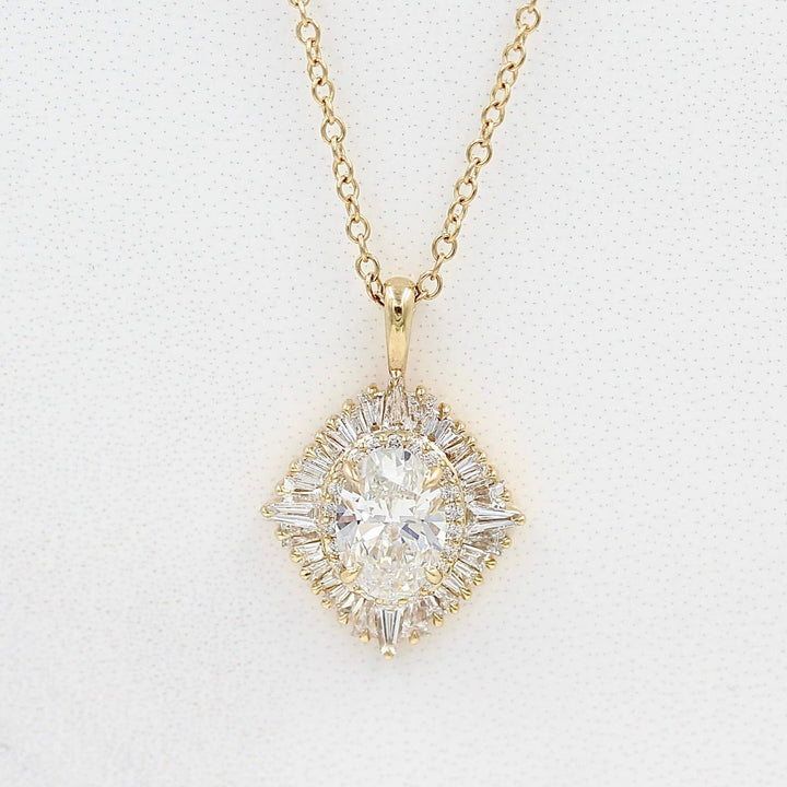 Yellow gold art deco halo pendant