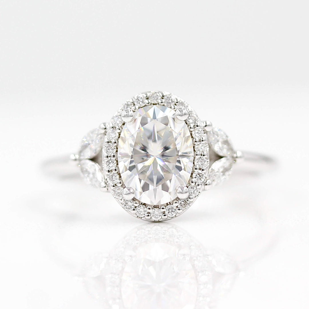 The Ivy Ring in White Gold with 1.25ct Moissanite against a white background