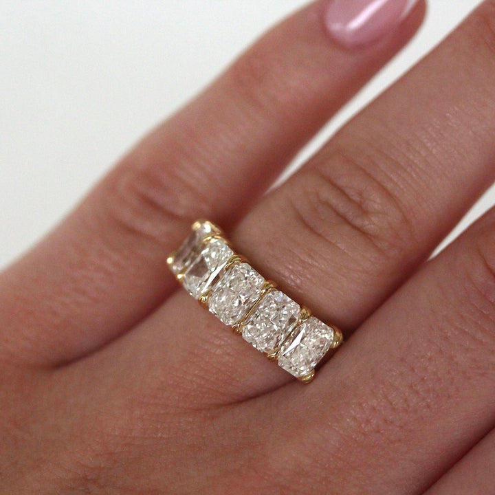 The Keeley Wedding Band in Yellow Gold modeled