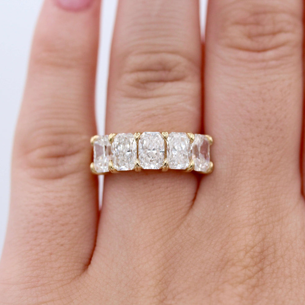 The Keeley Wedding Band in Yellow Gold modeled