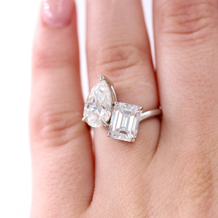 Ready to Ship Ring 14k White Gold La Grande Toi Et Moi Ring in White Gold with 6ct Moissanite